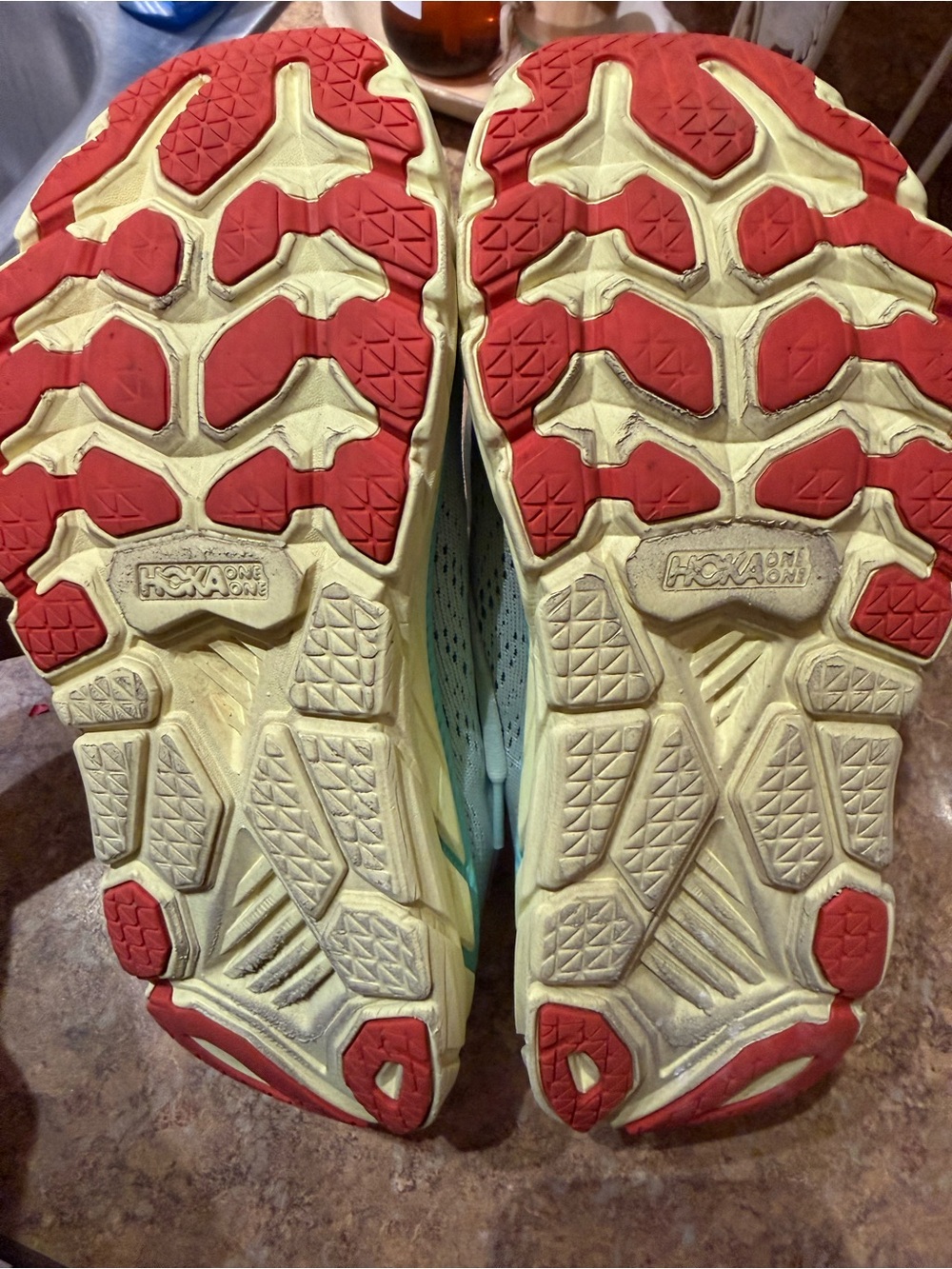 Hoka Women's Mint Green and Yellow Running Shoes with Coral Accent size 7 - Picture 2 of 5